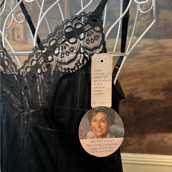 Vintage Olga Nightgown Black Lace Trim Chemise - Picture 2 of 5